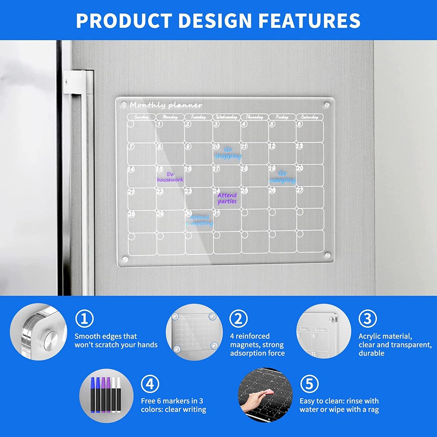 Magnetic Acrylic Dry Erase Calendar for Home & Office