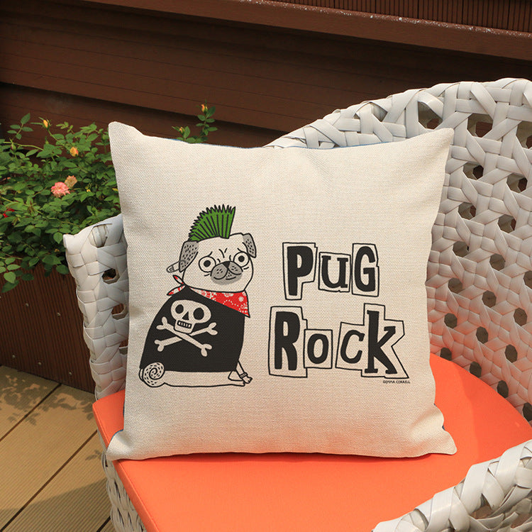 Printed cotton and linen cushion cover
