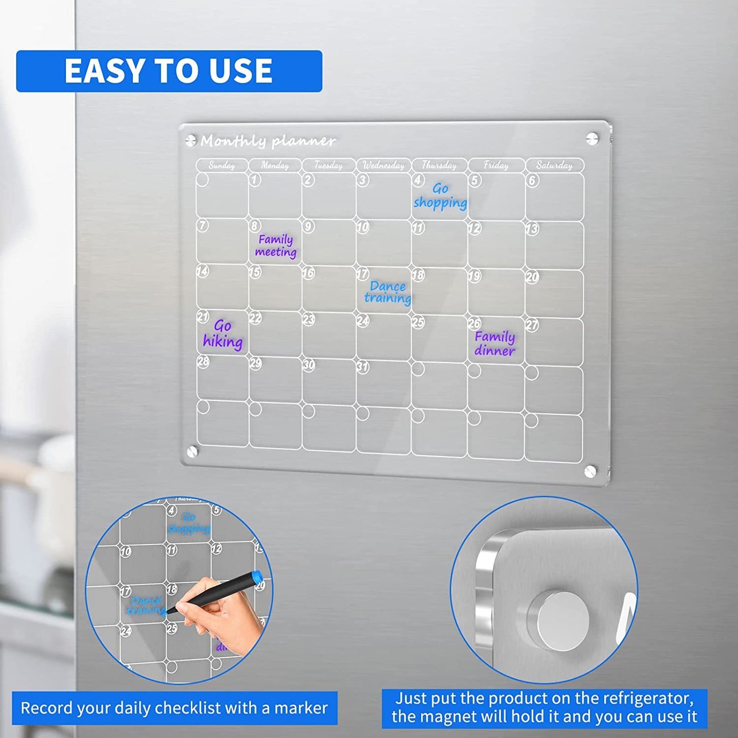 Magnetic Acrylic Dry Erase Calendar for Home & Office