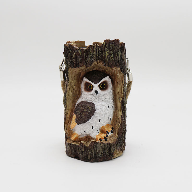 Resin Solar Stump Owl Lawn Night Light