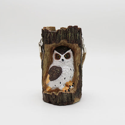 Resin Solar Stump Owl Lawn Night Light