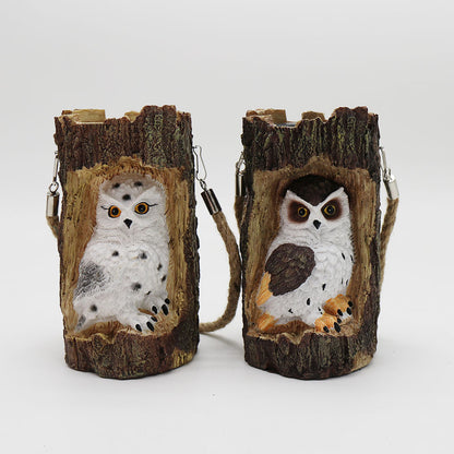 Resin Solar Stump Owl Lawn Night Light